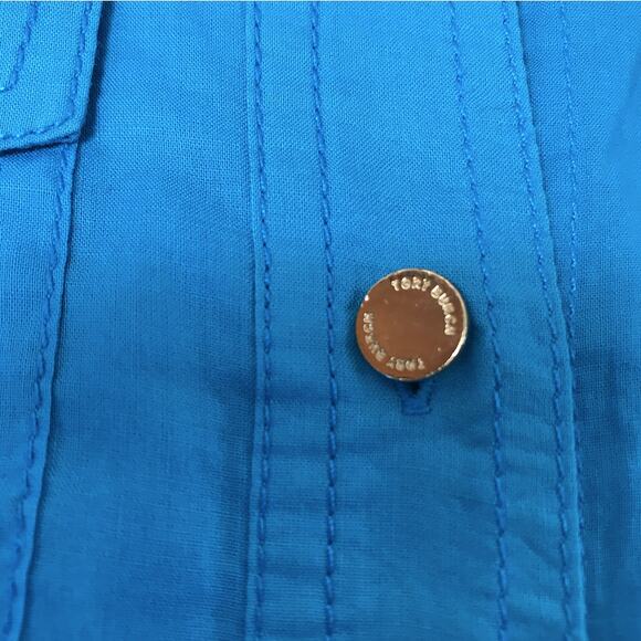 TORY BURCH Brigitte Tab Sleeve Button Up Shirt Sz 0 Blue Classic Office Timeless - Picture 7 of 12